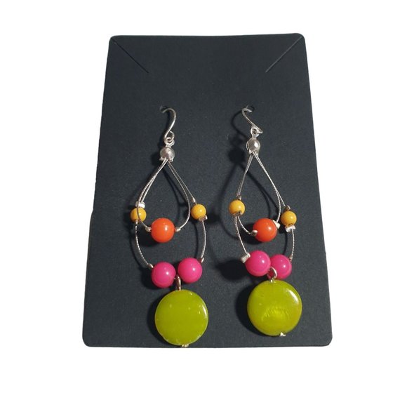 Boho Bead Vintage 70s Style Dangle Earrings Womens Jewelry Costume Beach Core - Picture 4 of 5